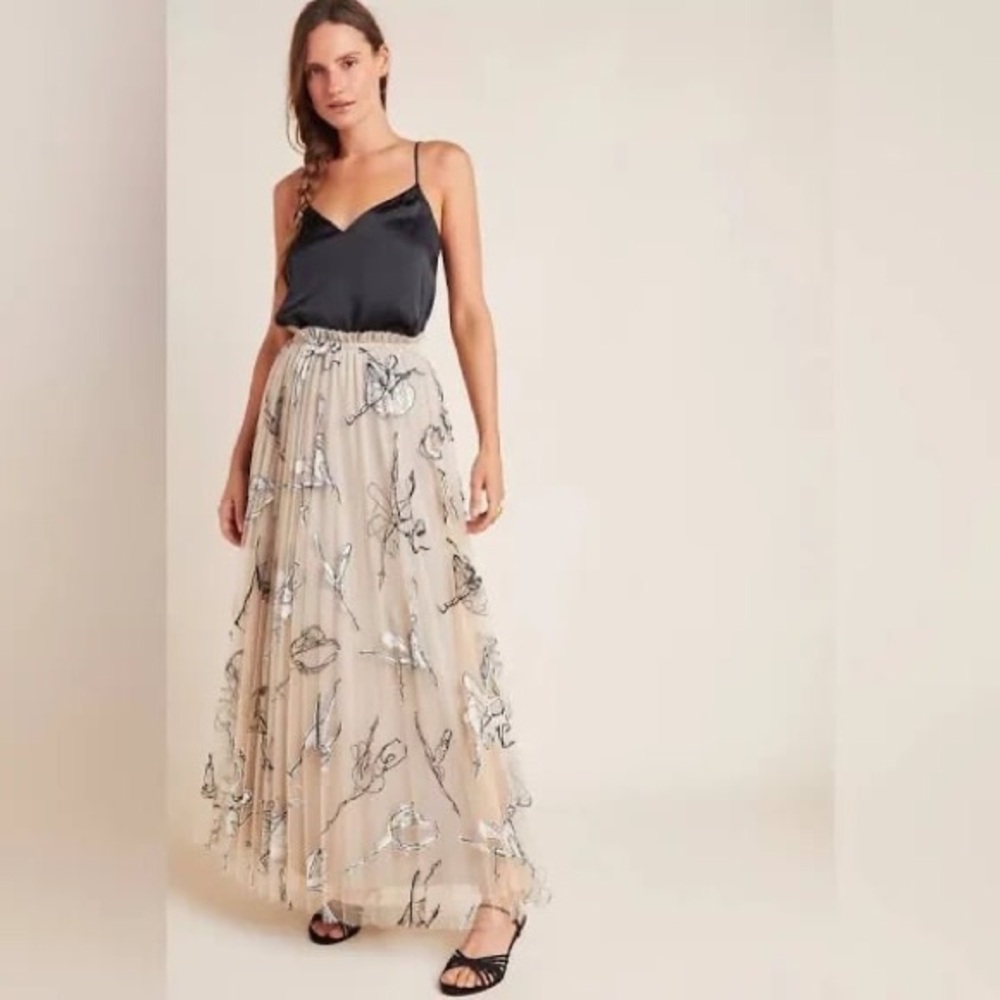 Anthropologie Ballet Dancer Geisha Designs Black and Cream Floral A-Line Skirt